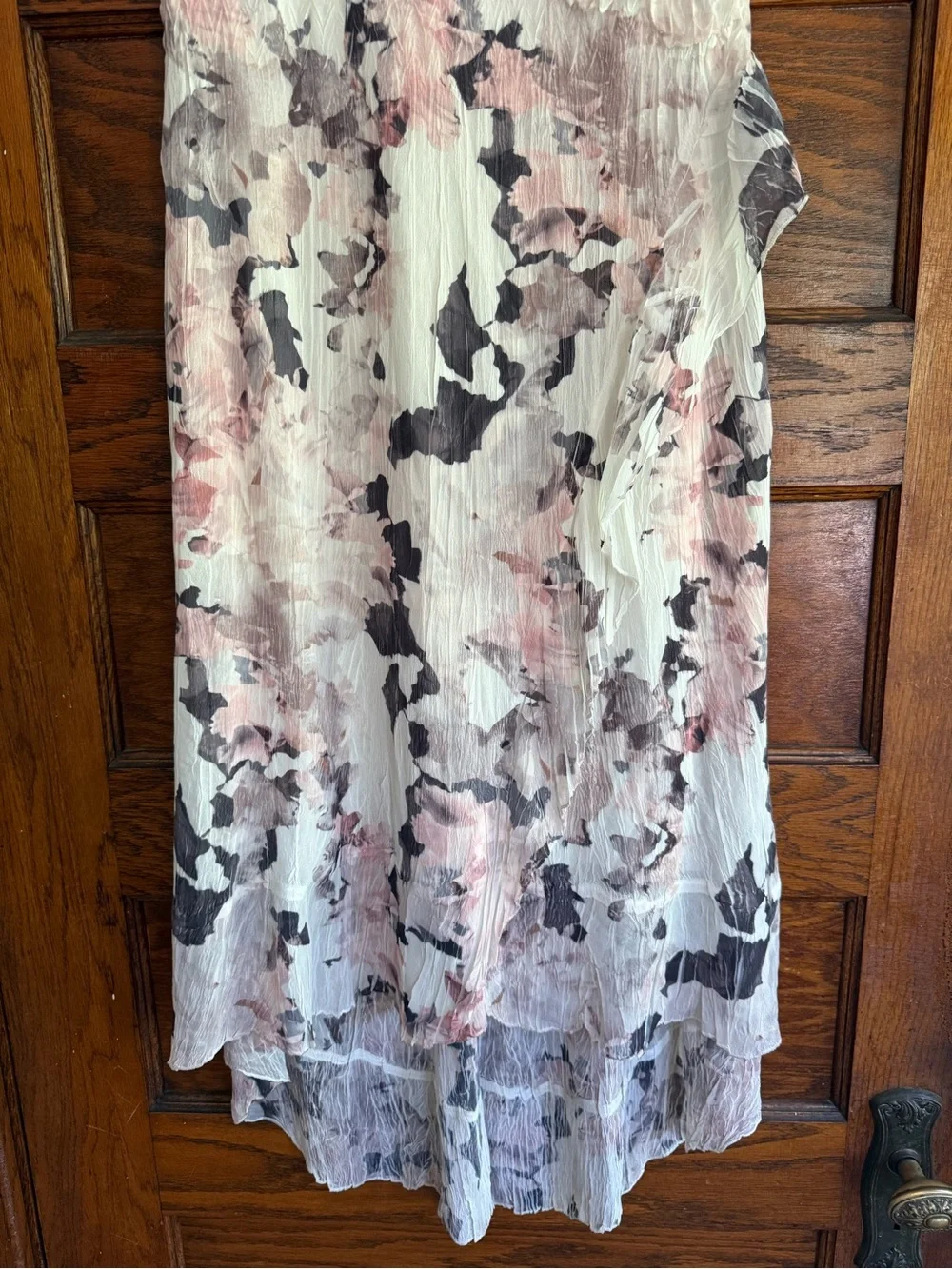 KOMAROV Ruffle High Low Hem Sleeveless Crinkle Fabric V Neck Midi Dress L - Picture 3 of 11